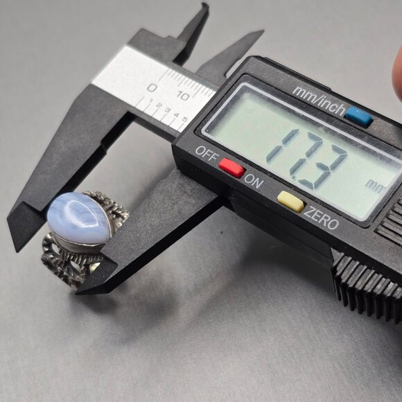 VTG Sterling Silver Teardrop Blue Lace Agate Ring Size 6.5 Cut-Out Link Band - Picture 9 of 11